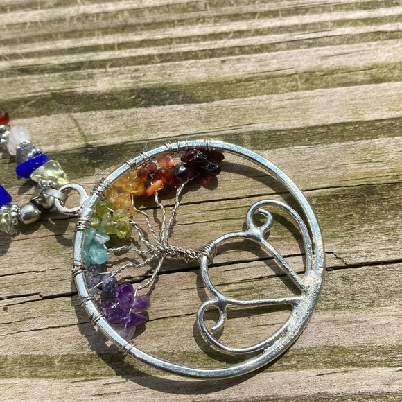Genuine gemstone tree of life chakra necklace long 30” chain - Picture 10 of 12